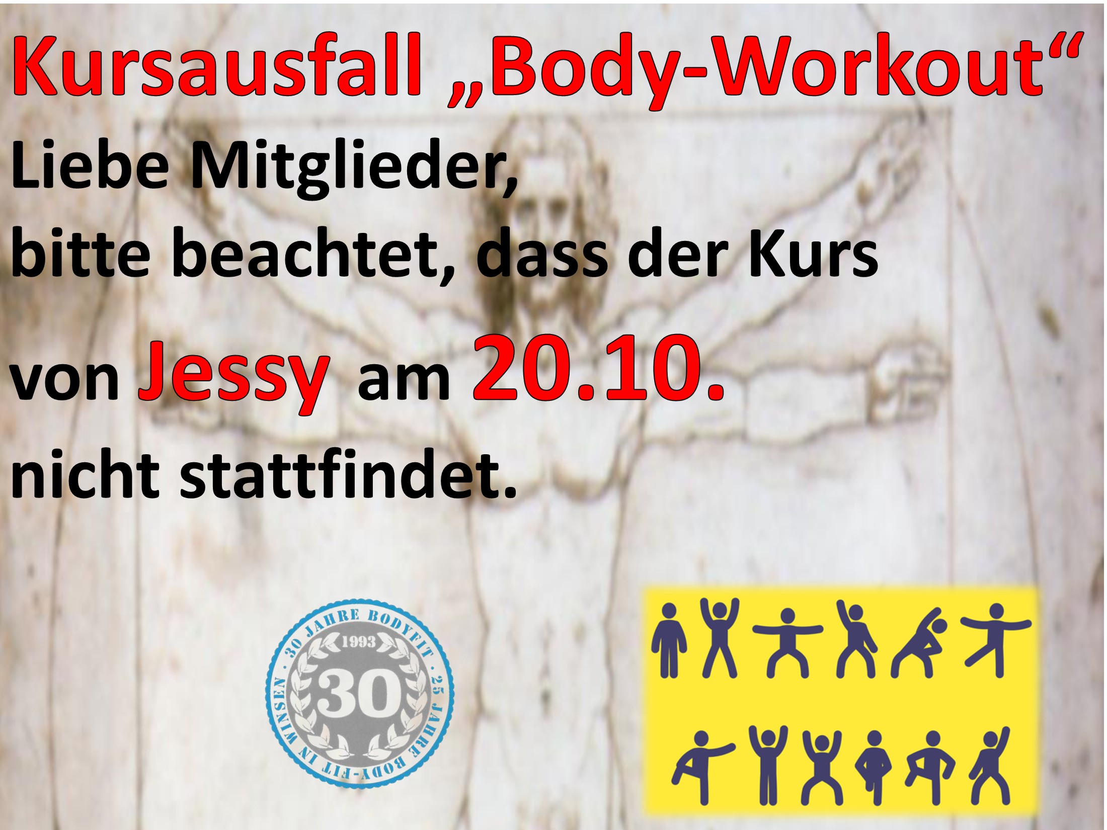 Kursausfall Body Workout Dienstag