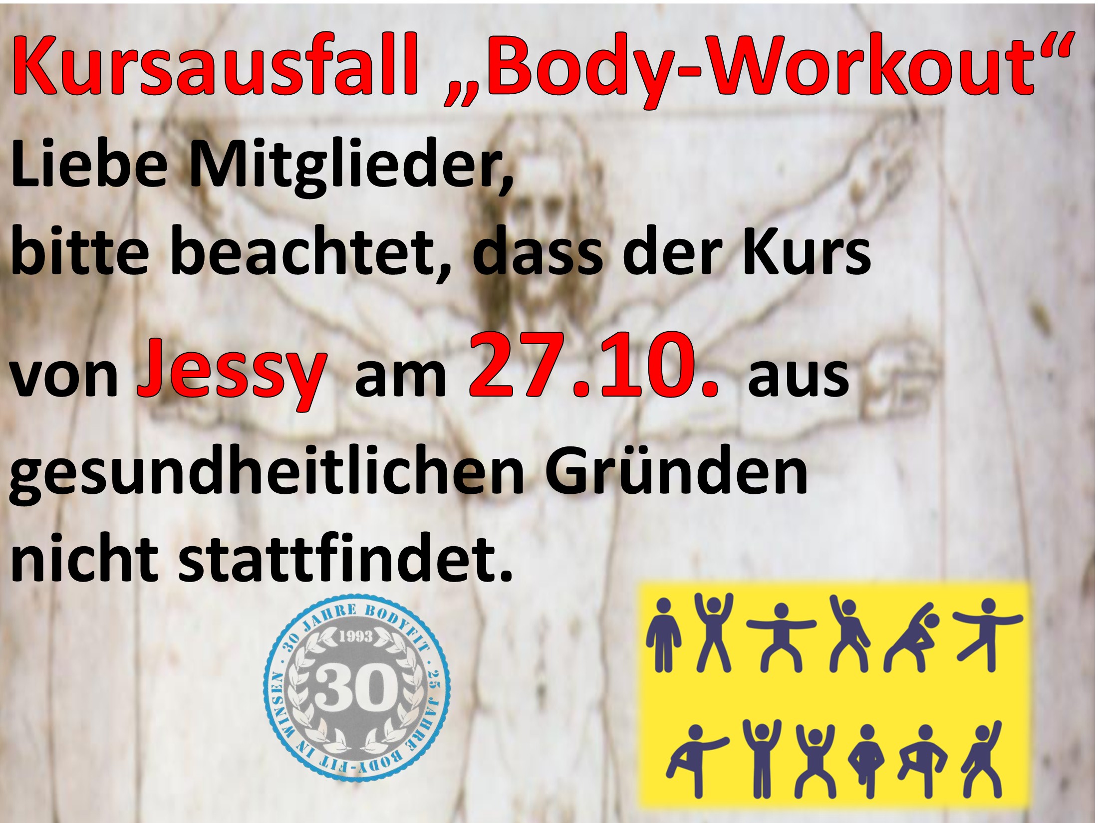 Kursausfall Body Workout Dienstag